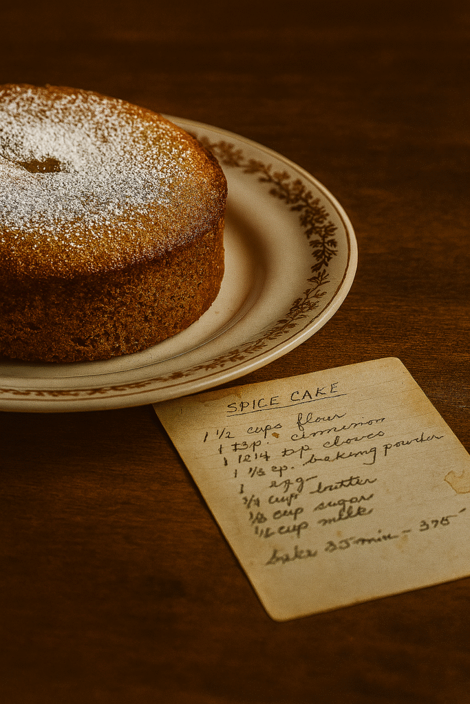 Old family recipe card next to a finished heritage recipe revived