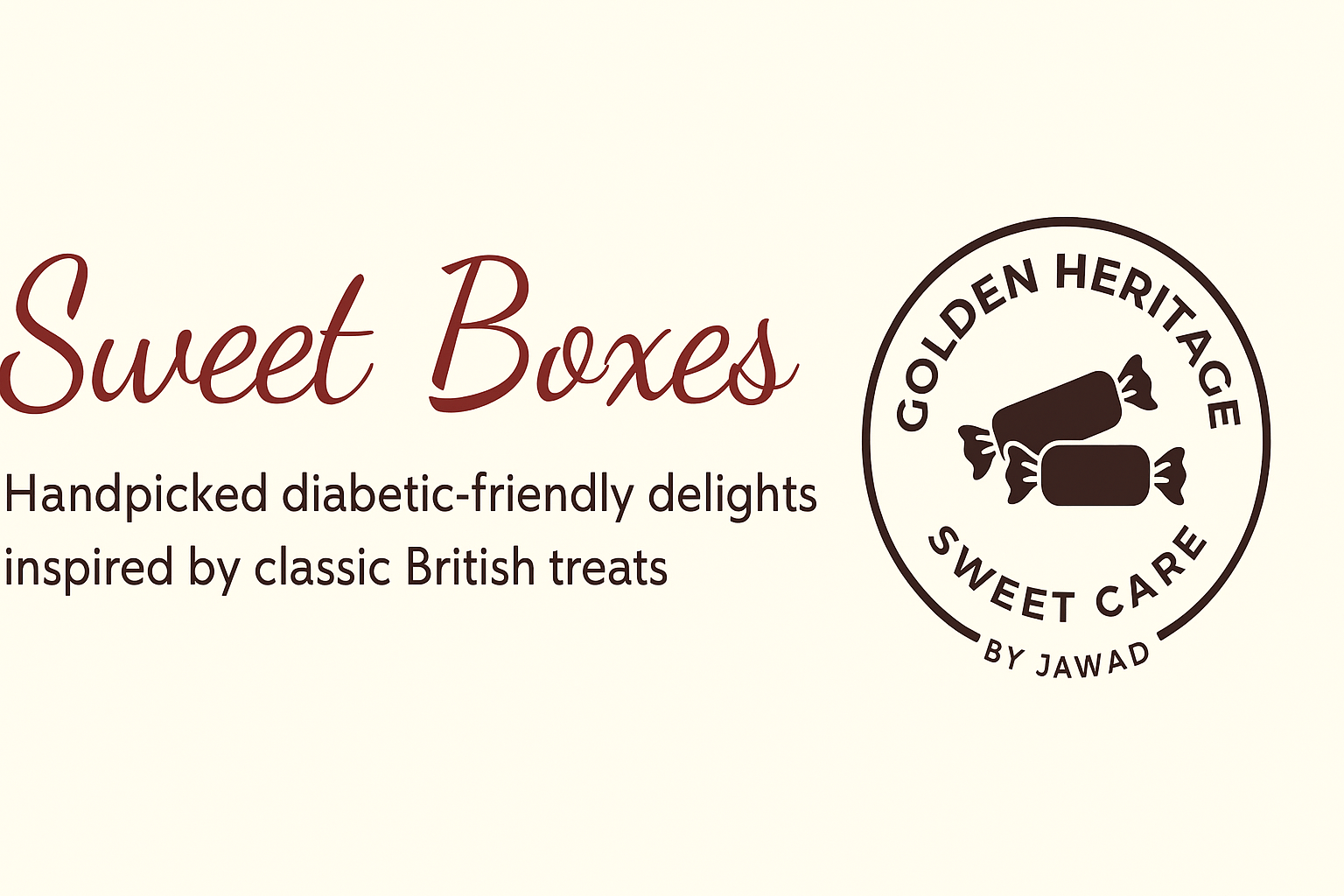 Banner for Sweet Boxes category featuring nostalgic British sweets and Golden Heritage Sweet Care logo