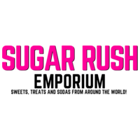 Sugar Rush Emporium logo with bold pink and black text and the tagline “Sweets, Treats and Sodas from Around the World