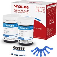 Sinocare Safe Accu 2 Blood Sugar Monitor with Advanced Technology, 200 Memory to Know Value Changes | No Meter+Only 50pcs×(strips+lancets) | mg/dl