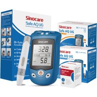 Sinocare Safe AQ UG Blood Glucose Uric Acid Meter with Advanced Test Strips Lancet for Multifunctions | 1pc meter+50pcs×(Blood Glucose+Uric Acid Strips) | mg/dL
