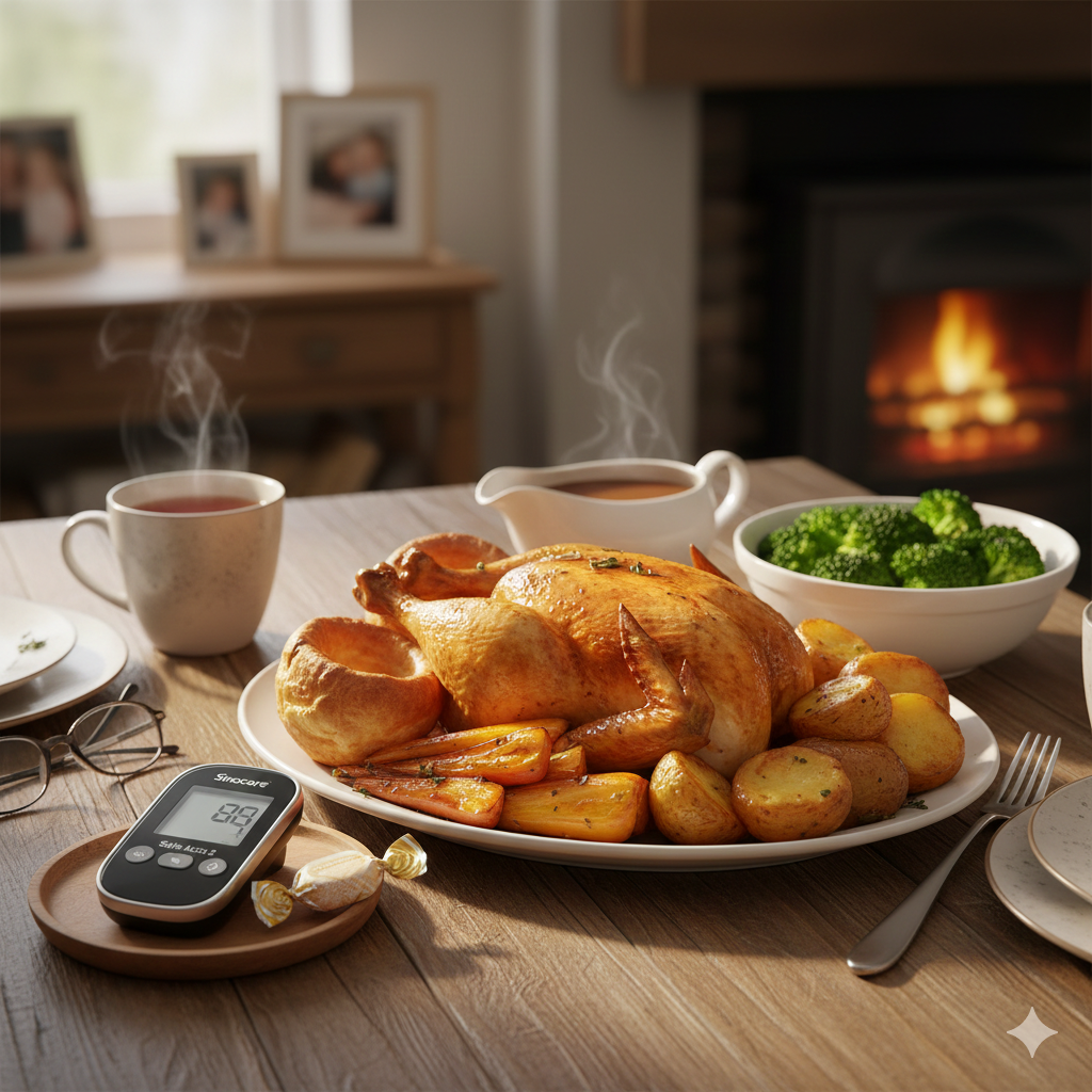For many of us in the UK, the Sunday Roast is more than just a meal; it's a tradition. But if you are managing Type 2 Diabetes, the sight of a Yorkshire pudding can feel more like a challenge than a treat. At Golden Heritage, we believe you can have both: the tradition you love and the health you deserve." The Tips: Swap your Spuds: Try roasting radishes or cauliflower alongside your potatoes; they soak up the juices but have a fraction of the carbs. Check your Sauce: Many store-bought gravies are thickened with flour and sugar. Try making a natural jus from the meat drippings instead. The 2-Hour Rule: Use your Sinocare Safe Accu 2 to test exactly two hours after eating. This helps you identify which part of the meal (maybe that second roastie!) caused a spike.