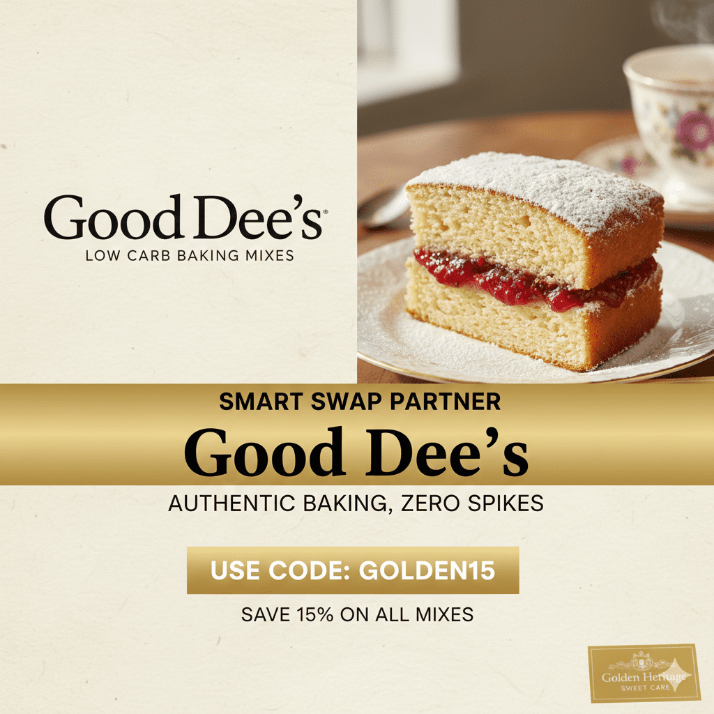 Sliced Victoria Sponge cake with raspberry jam filling, dusted with powdered sugar, served with a floral tea cup.